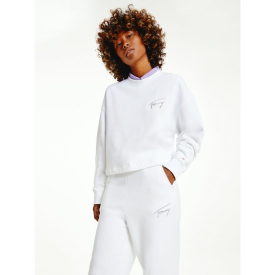 Tommy Jeans Crop Signature Crew White WMN