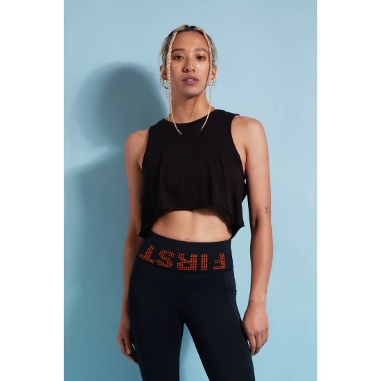 First Base Cropped Muscle Tank Black