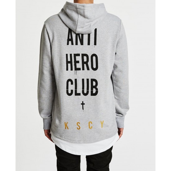 Kiss Chacey Anti Hero Club Layered Baseball Hooded Sweatshirt Grey Marle