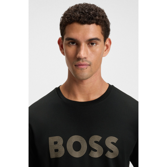 Boss Tee Logo Future Pima-cotton T-shirt with gloss logo Black