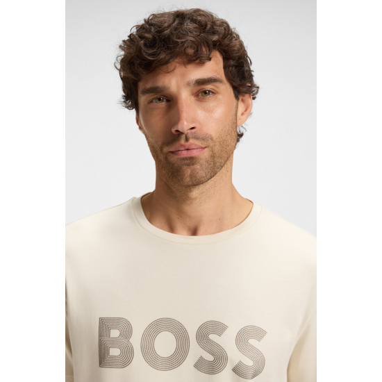 Boss Tee Logo Future Pima-cotton T-shirt with gloss logo Natural