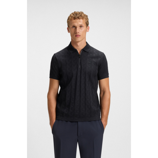 Boss Pl Mirror Mercerised-cotton polo shirt with jacquard pattern Dark Blue