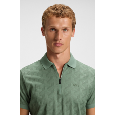Boss Pl Mirror Mercerised-cotton polo shirt with jacquard pattern Green Boss Pl Mirror Mercerised-cotton polo shirt with jacquard pattern Green