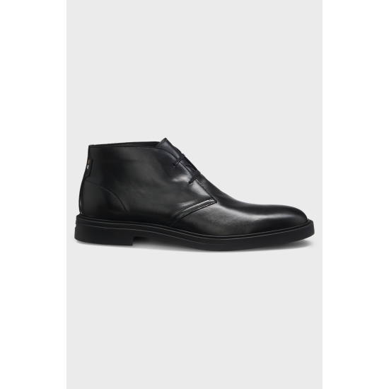 Boss Calev Leather Desert Boots with signature stripe Black