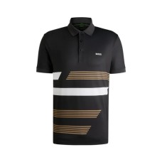 Boss Paddy Stretch-Jersey Polo Shirt with Stripe Print Black