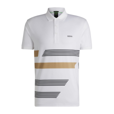 Boss Paddy Stretch-Jersey Polo Shirt with Stripe Print White