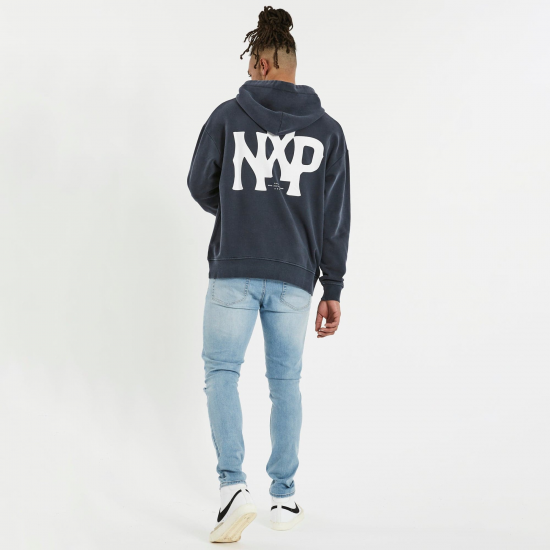 Nena and Pasadena The Bronx Relaxed Hooded Sweater Pigment Captain Blue