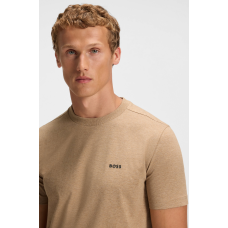 Boss Stretch-Cotton T-shirt with Contrast Logo Beige