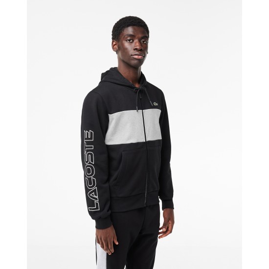 Lacoste Colour Block Zip Up Hood Black/Grey