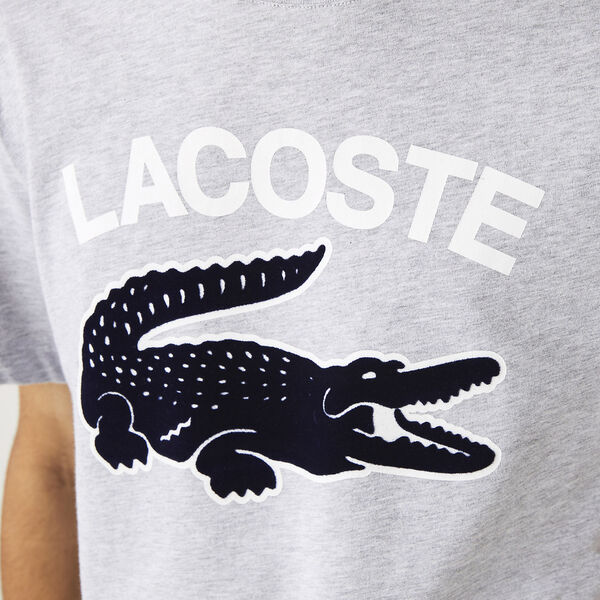Lacoste Crocodile Print T-Shirt Silver Chine