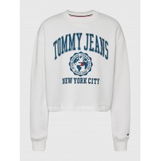 Tommy Jeans Crop College Logo Sweater Ecru WMN