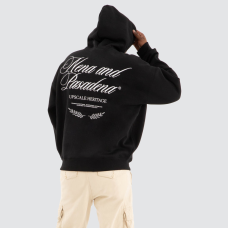 Nena and Pasadena Etiquette Box Fit Hoodie Jet Black
