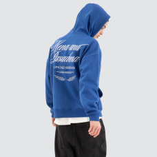 Nena and Pasadena Etiquette Box Fit Hoodie Cobalt Blue