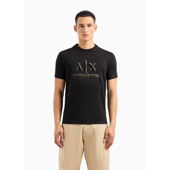 Armani Exchange Flocked Logo Tee Black