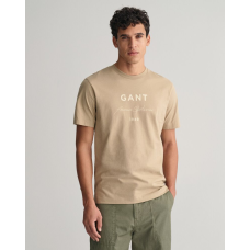 Gant Logo Script Printed Tee Dried Khaki 