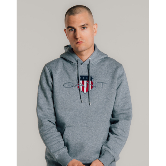 Gant Reg Archive Shield Hoodie Grey Melange