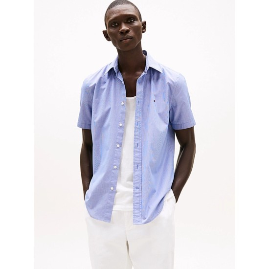 Tommy Hilfiger Flex Poplin Houndstooth S/S Shirt Wedge Blue