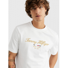 Tommy Hilfiger Icon Script Gold Embro Tee White