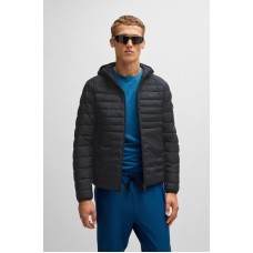 Boss J_Thor Water-Repellent Padded Jacket with Decorative Reflective Details Black