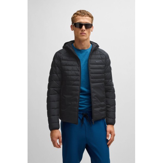 Boss J_Thor Water-Repellent Padded Jacket with Decorative Reflective Details Black