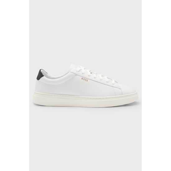 Boss Kieran Lace-up trainers in polished leather with logo details natural