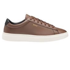 Boss Kieran Lace-up trainers in polished leather with logo details medium brown