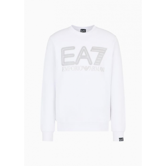 EA7 Emporio Armani Logo Series Cotton Crew Neck Sweater White