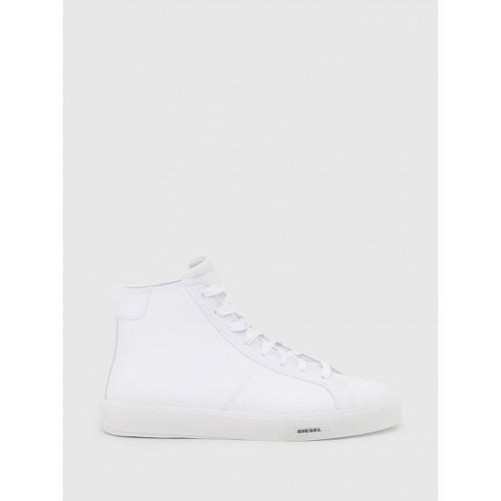 Diesel S-Mydori MC High-Top Sneakers in Leather White