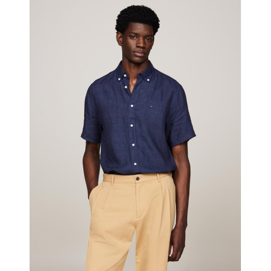 Tommy Hilfiger Pigment Dyed Linen R/F S/S Shirt Carbon Navy