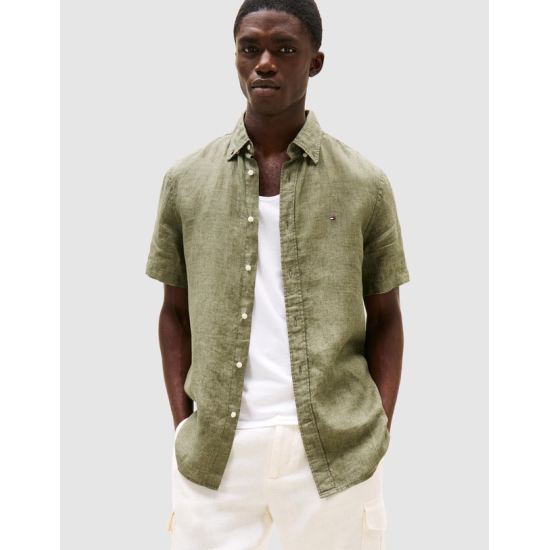 Tommy Hilfiger Pigment Dyed Linen R/F S/S Shirt Battle Green