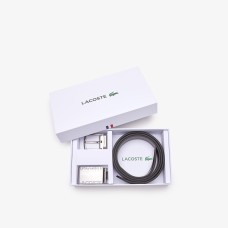 Lacoste Pin and Flat Buckle Belt Gift Set Black