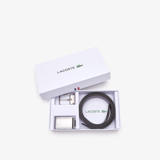 Lacoste Pin and Flat Buckle Belt Gift Set Black