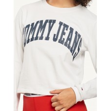 Tommy Jeans Relaxed Crop College L/S Tee White