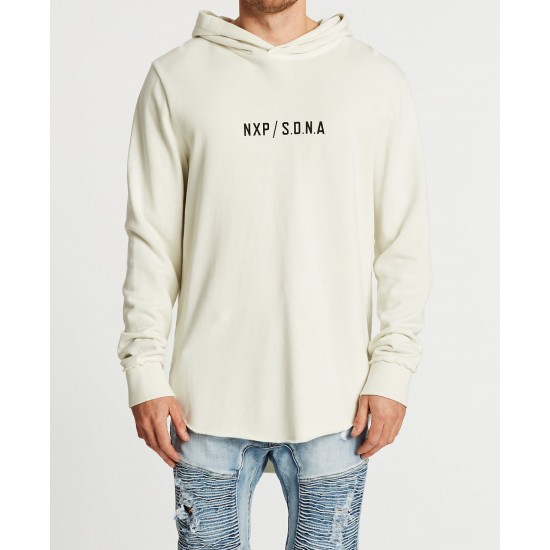 Nena and Pasadena Reckless Hooded Dual Curved Sweater Pigment Off White