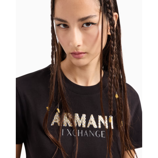 Armani Exchange Rhinestone Logo Tee Black