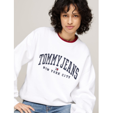 Tommy Jeans Relaxed Varsity Crew Neck Sweater White WMNS
