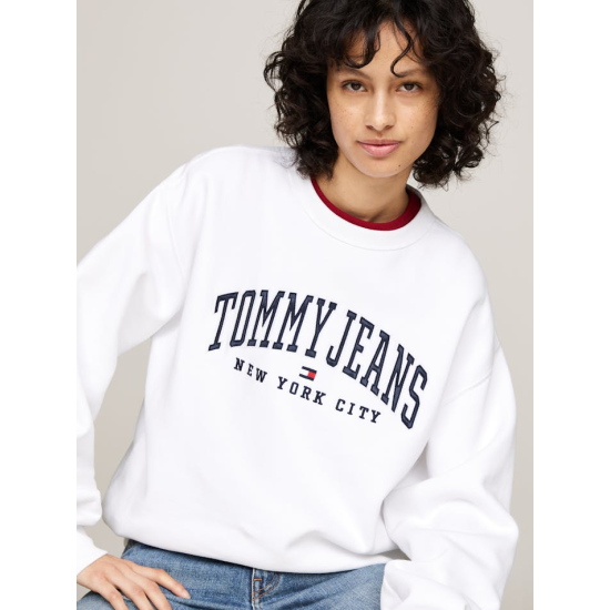Tommy Jeans Relaxed Varsity Crew Neck Sweater White WMNS