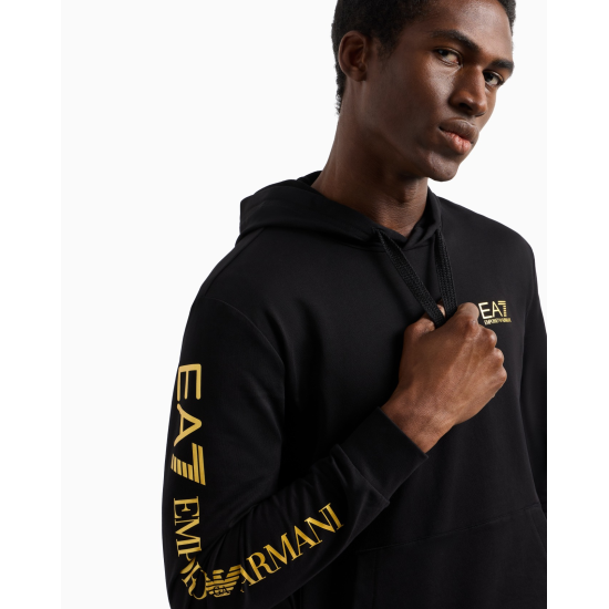EA7 Emporio Armani Cotton Blend Logo Series Hood Black/Gold