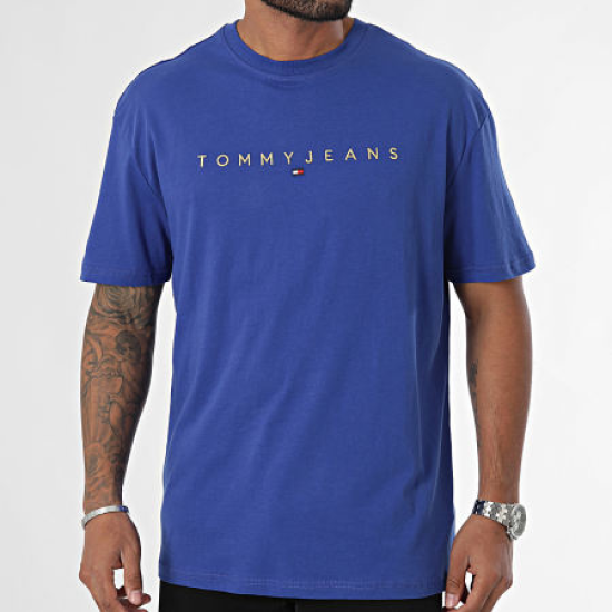 Tommy Jeans Gold Linear Logo Tee Bright Blue