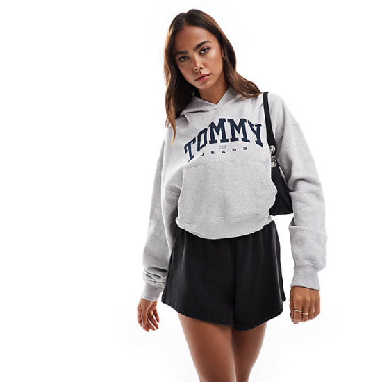 Tommy Jeans Varsity 1 Cropped Hood Silver Grey WMNS