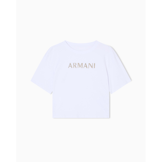 Armani Exchange Cropped Rhinestone Tee White