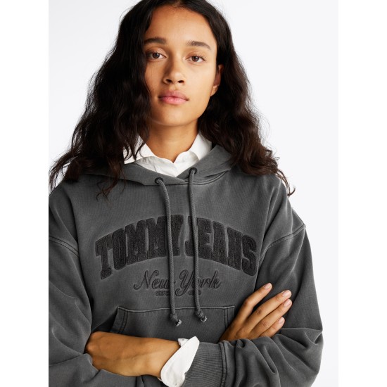 Tommy Jeans Boxy Crop Varsity Hoodie Black 